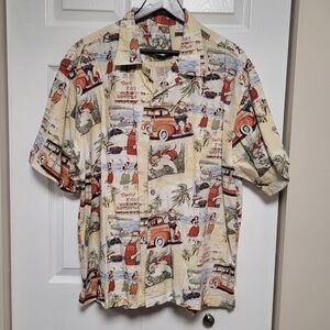 Tropical Holiday Print Casual Camp Shirt Christmas Santa Vintage Style Camp